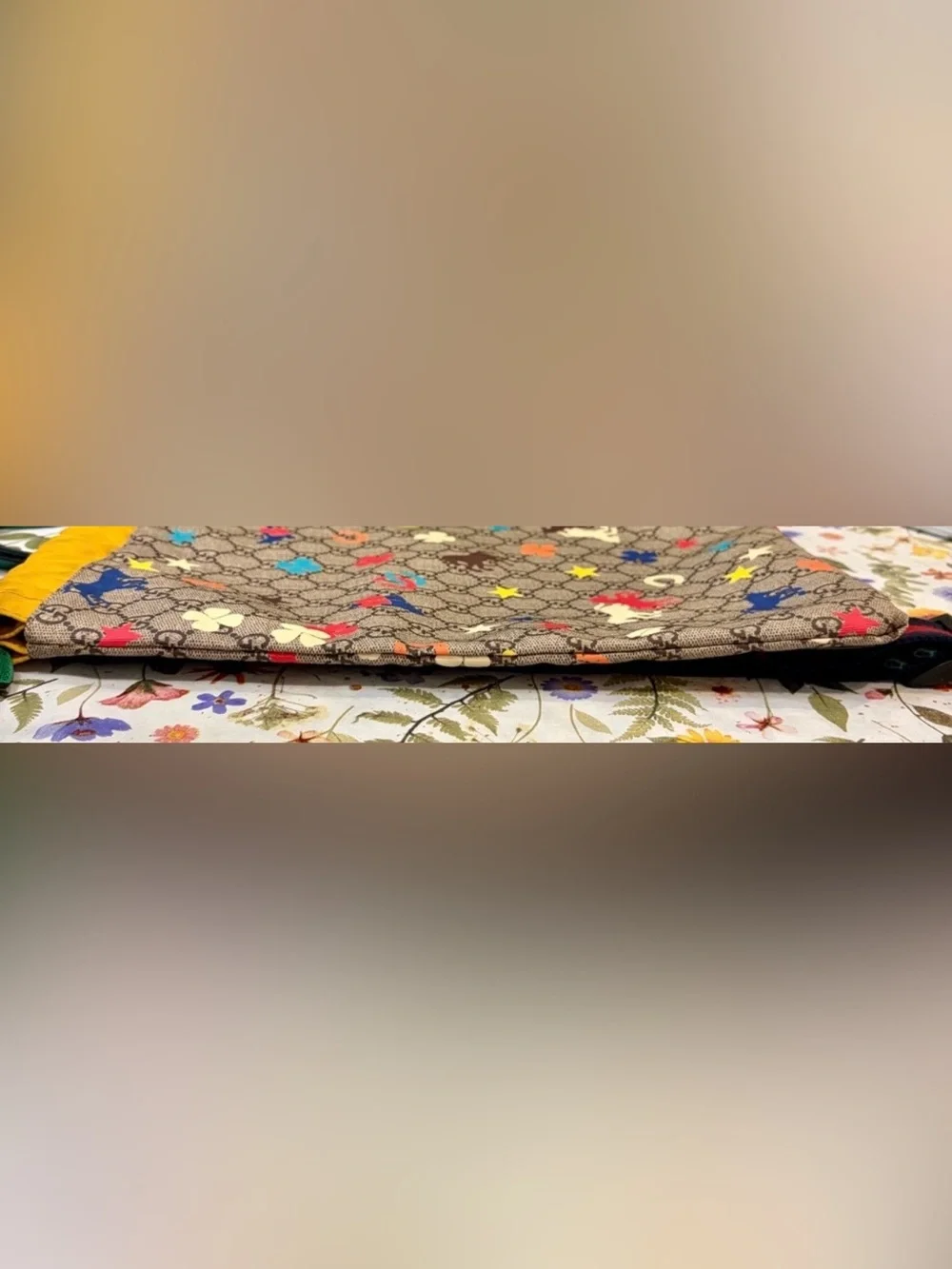 EUC! GUCCI Kids Beige GG Canvas Backpack with Yellow Trim & Multicolor Icons🐴⭐️